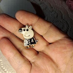 Whimsical Enamel & Crystal Peppa Pig Style Brooch